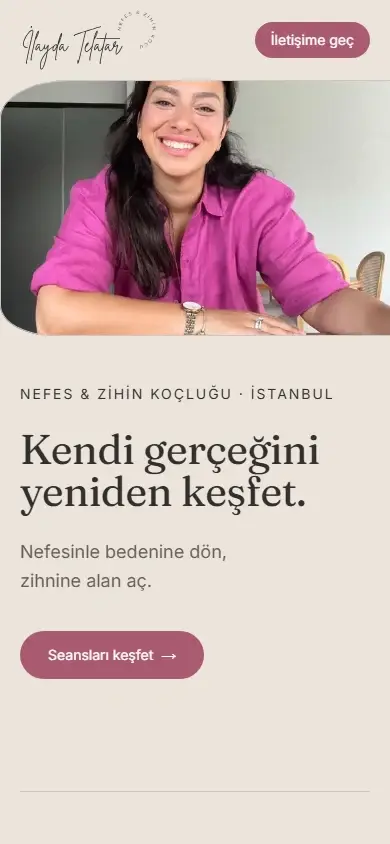 İlayda Telatar web sitesi mobil görünümü