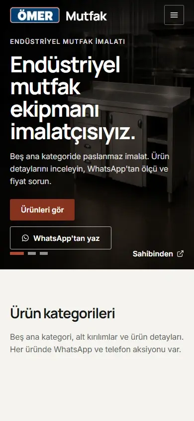 Ömer Mutfak web sitesi mobil görünümü